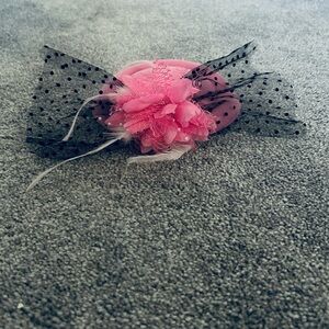 Elegant Pink Fascinator with Polka Dot Mesh